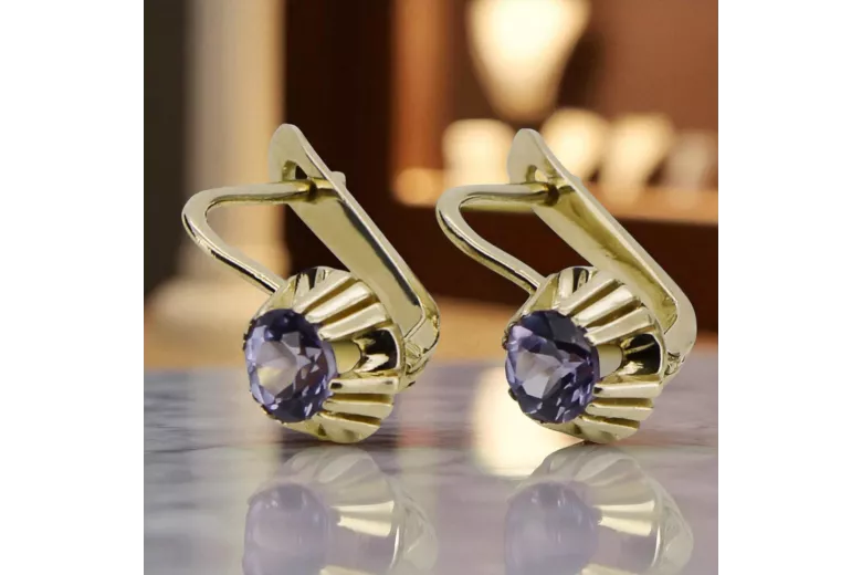 14k żółte złoto Aleksandryt Kolczyki Vintage Biżuteria vec027y